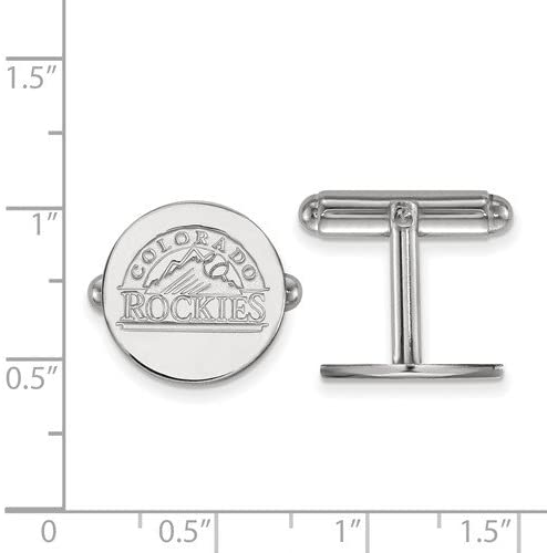Rhodium-Plated Sterling Silver Colorado Rockies Round Cuff Links, 15MM