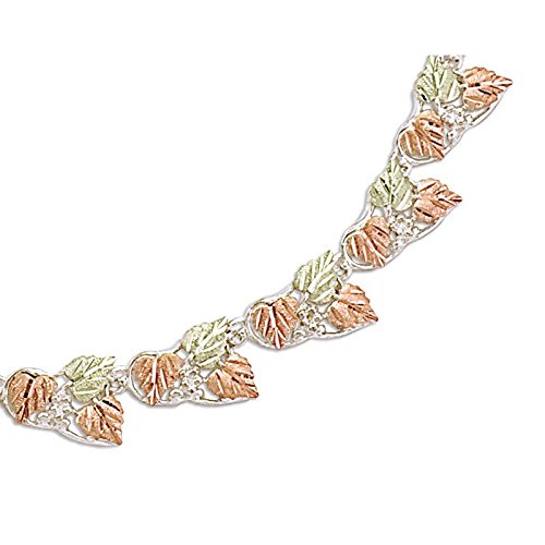 Fancy Leaf Link Necklace, Sterling Silver, 12k Green and Rose Gold Black Hills Gold Motif, 18"