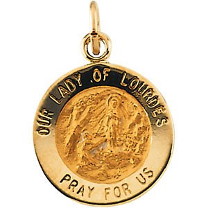 14k Yellow Gold Round Our Lady of Lourdes Medal (12 MM)