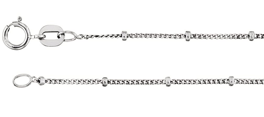 1mm Rhodium-Plated 14k White Gold Solid Beaded Curb Chain, 16"