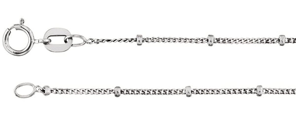 1mm Rhodium-Plated 14k White Gold Solid Beaded Curb Chain, 16"