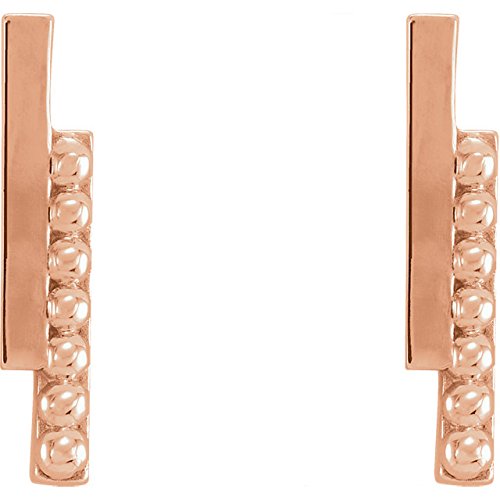 Beaded Bar Earring, 14k Rose Gold