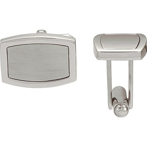 Satin Brushed and Polished Rectangle Stainless Steel Cuff Links, Bullet Backs