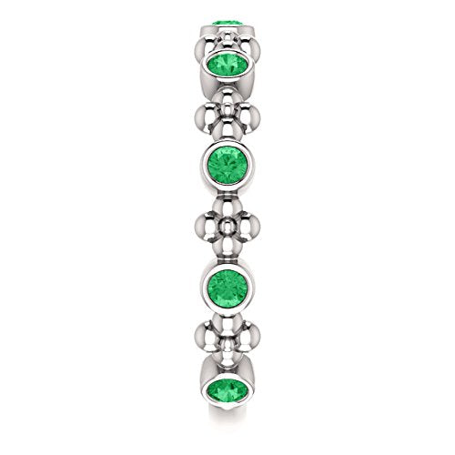 Created Emerald Beaded Ring, Rhodium-Plated Sterling Silver
