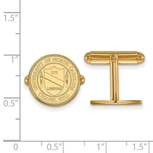 Gold-Plated Sterling Silver University Of North Carolina Crest Round Cuff Links, 15MM
