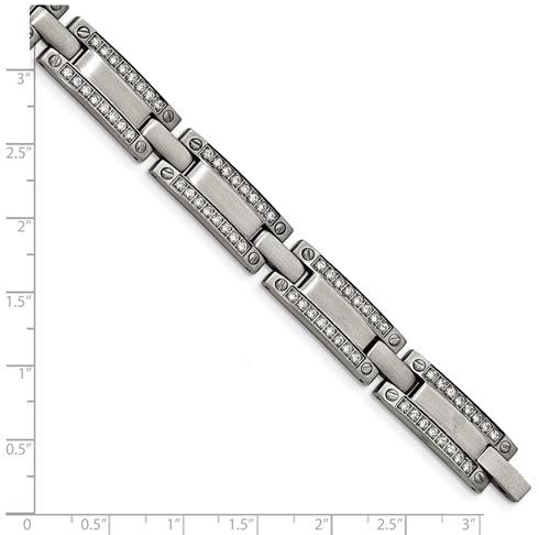 Men's Brushed Stainless Steel CZ Link Bracelet, 8.5 Inches