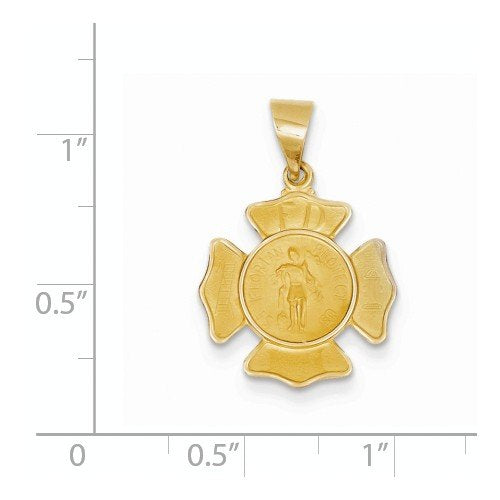 14k Yellow Gold Polished And Satin St. Florian Badge Medal Pendant (19X17MM)