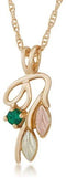 Created Emerald Leat Pendant Necklace, 10k Yellow Gold, 12k Green and Rose Gold Black Hills Gold Motif, 18"