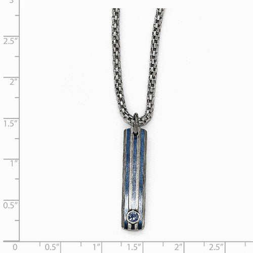 Edward Mirell Titanium Grooved Anodized and Blue Sapphire Pendant Necklace, 16"-18"