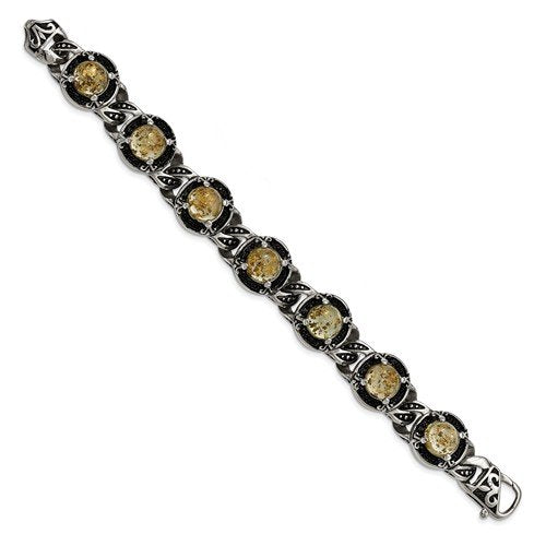 Men's Stainless Steel Antiqued Epoxy Resin with Gold Tin Bracelet, 9 "