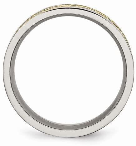 Brushed Grey Titanium Yellow IP 8mm Satin Checkered Flat Band, Size 8.5