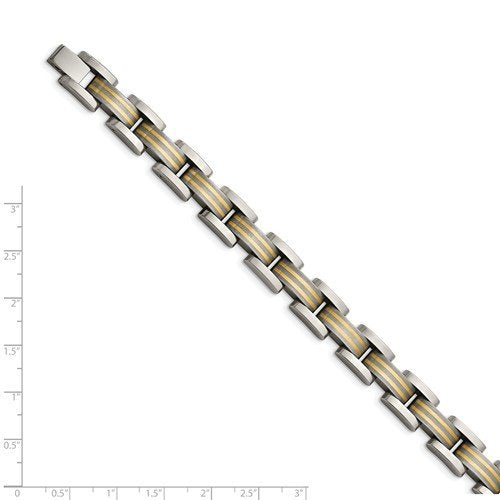 Men's Polished and Matte Titanium, 14k Yellow Gold Inlay Two-Tone Bracelet, 8"