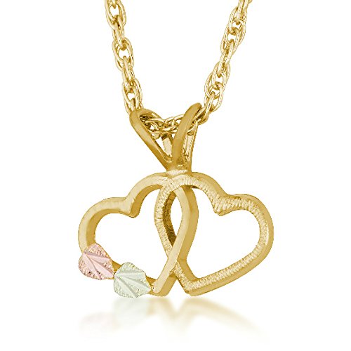 Ave 369 Double Heart Pendant Necklace, 10k Yellow gold, 12k Green and Rose Gold Black Hills Gold Motif, 18"