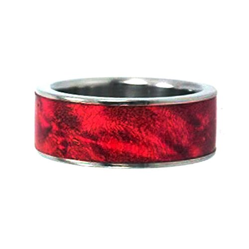 Red Burl Wood Inlay 10mm Comfort Fit Interchangeable Titanium Band, Size 10