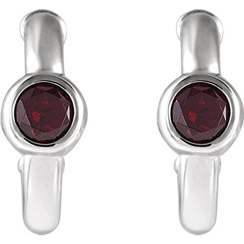 Mozambique Garnet J-Hoop Earrings, Rhodium-Plated 14k White Gold