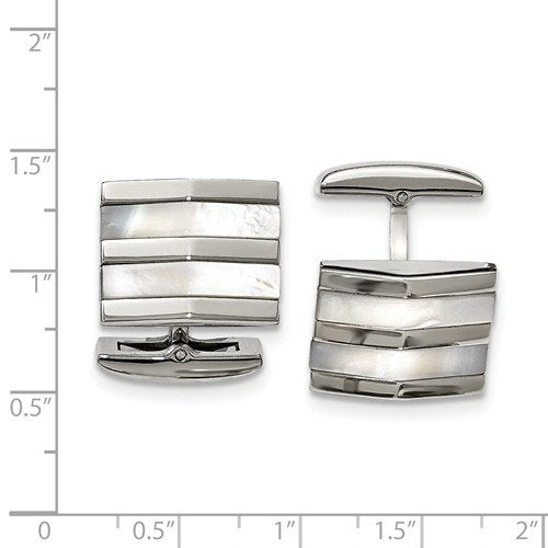 Stainless Steel Polished Mother Of Pearl Square Cuff Links