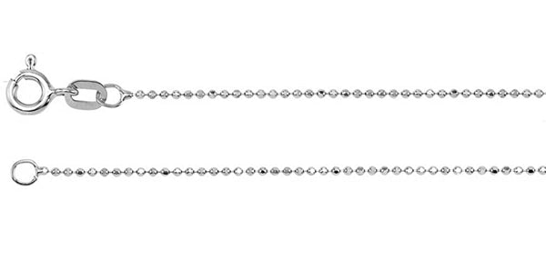 14k White Gold Rhodium-Plated 1.00mm Solid Diamond-Cut Bead Chain, 7"