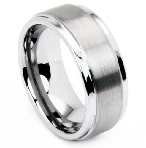 8mm Comfort Fit Tungsten Ring with Matte Center, Sizes 5 to 15