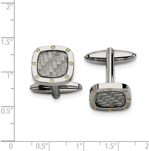 Stainless Steel, Yellow IP, Grey Carbon Fiber Inlay Cuff Links, 14X16MM