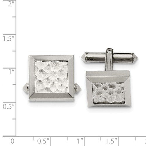 Grey Titanium Satin-Brushed Hammered Square Cuff Links, 16MM