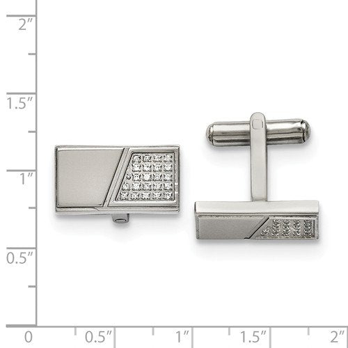Stainless Steel, Cubic Zirconia Rectangle Cuff Links, 21X17MM
