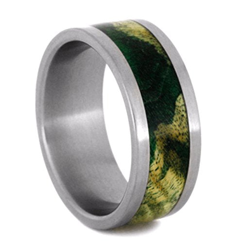 Two Rings in One: Green Box Elder Burl or Ironwood 9mm Comfort-Fit Titanium Band, Size 13