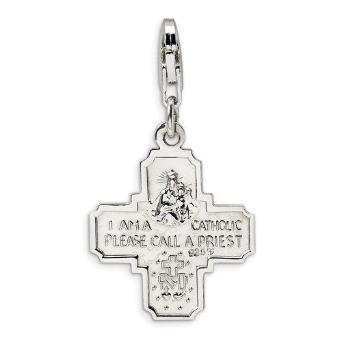 Rhodium-Plated Sterling Silver 4-way Medal Charm (32X18MM)