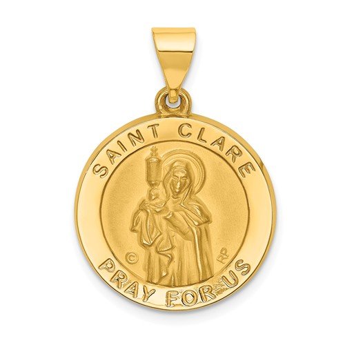 14k Yellow Gold St. Clare Hollow Medal Pendant (19X19MM)