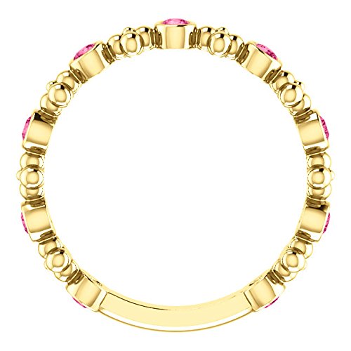 Genuine Pink Tourmaline Beaded Ring, 14k Yellow Gold