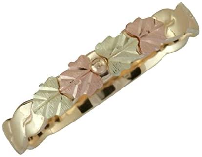 Slim Profile Leaf Band, 10k Yellow Gold, 12k Pink and Green Gold in Black Hills Gold Motif, Size 11.5