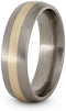 Satin Brushed Titanium, 14k Yellow Gold Inlay 5mm Comfort-Fit Dome Wedding Band, Size 14