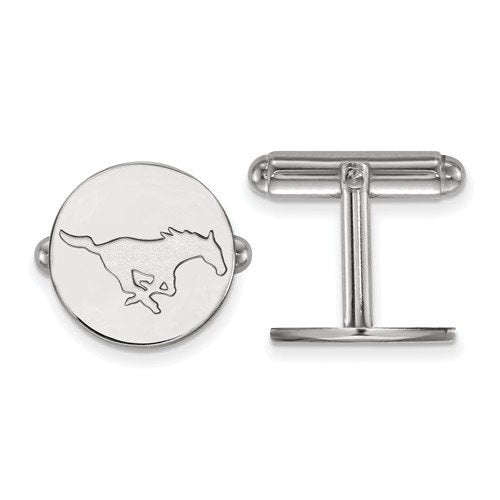 Rhodium-Plated Sterling Silver, Southern Methodist University Round Cuff Links, 15MM