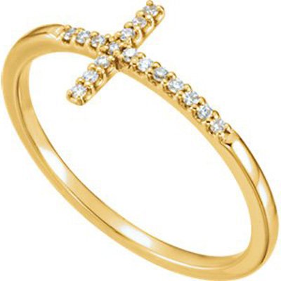 Diamond Sideways Cross 14k Yellow Gold Ring, Size 6.25