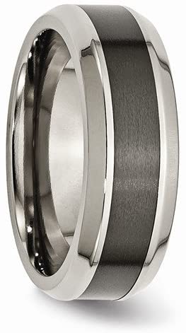Titanium Base Black Ceramic Centre Beveled 8mm Comfort-Fit Comfort-Fit Band, Size 12.5