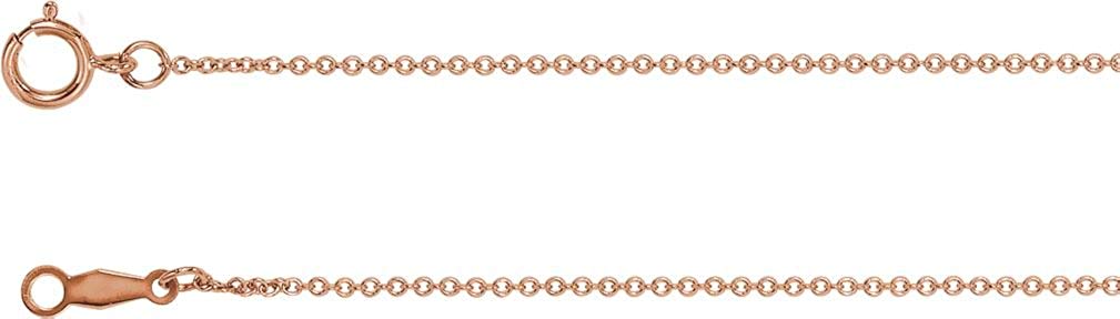 14k Rose Gold 1mm Solid Cable Chain Necklace, 16"