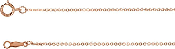 14k Rose Gold 1mm Solid Cable Chain Necklace, 16"