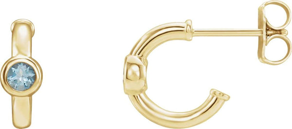 Aquamarine J-Hoop Earrings, 14k Yellow Gold