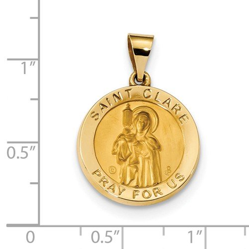 14k Yellow Gold St. Clare Hollow Medal Pendant (19X19MM)