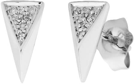 Diamond Contemporary Triangle Earrings, Rhodium Plated Sterling Silver (.042 Ctw)