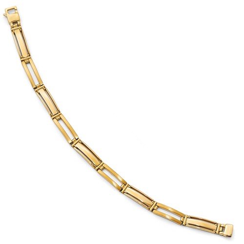 Men's Polished and Brushed 14k Yellow Gold Hollow Link Bracelet, 8 "