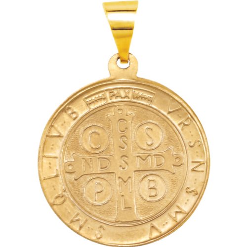 14k Yellow Gold Round Hollow St. Benedict Medal (18.5 MM)