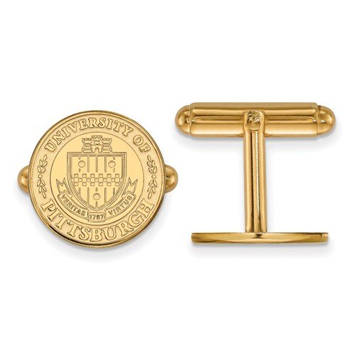 Gold-Plated Sterling Silver University Of Pittsburgh Crest Round Cuff Links, 15MM