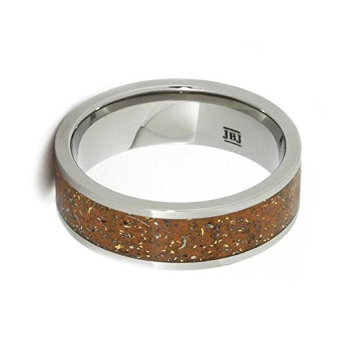 The Men's Jewelry Store (Unisex Jewelry) Orange Stardust with Meteorite and 14k Yellow Gold 7mm Comfort-Fit Titanium Ring