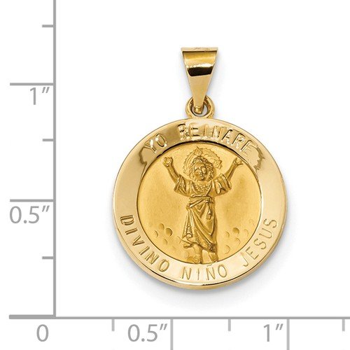 14k Yellow Gold Hollow Divino Nino Round Medal Pendant (19X19MM)