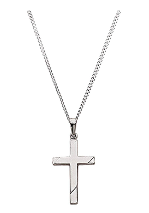 Men's Hollow Cross 14k White Gold Necklace, 24"