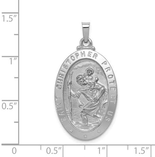 Rhodium-Plated 14k White Gold St. Christopher Medal Pendant (34X19MM)