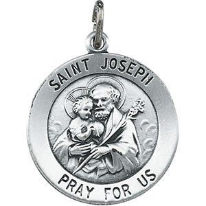 Sterling Silver Round St. Joseph Medal Necklace, 24" (22 MM)