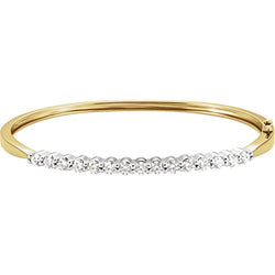 Two-Tone Diamond Bangle Bracelet, 14k Yellow and White Gold, 7" (2 1/8 Ctw, GH Color, I1 Clarity)