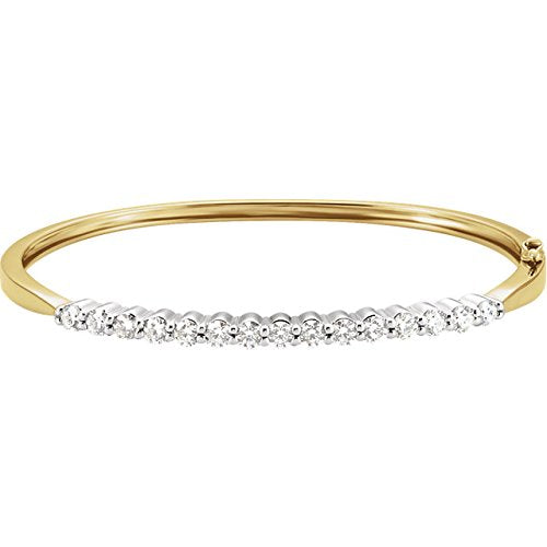 Two-Tone Diamond Bangle Bracelet, 14k Yellow and White Gold, 7" (2 1/8 Ctw, GH Color, I1 Clarity)