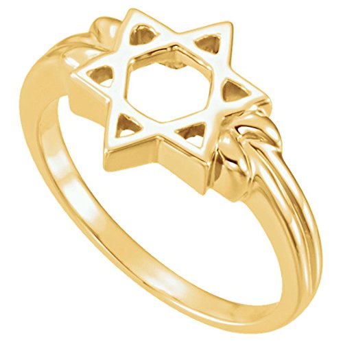 10K Yellow Gold Star of David Silhouette 12mm Ring, Semi-Polished, Size 7.25